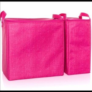 Thirty-One Double Chill Thermal Set - Pink Crosshatch - NIB